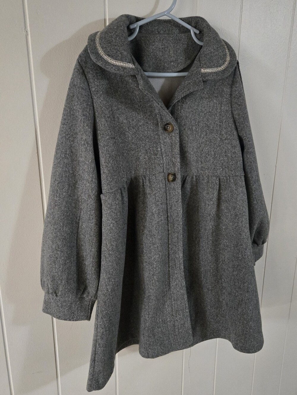 SHEIN Girls Grey Pea Coat with Embellished Collar - Size 130